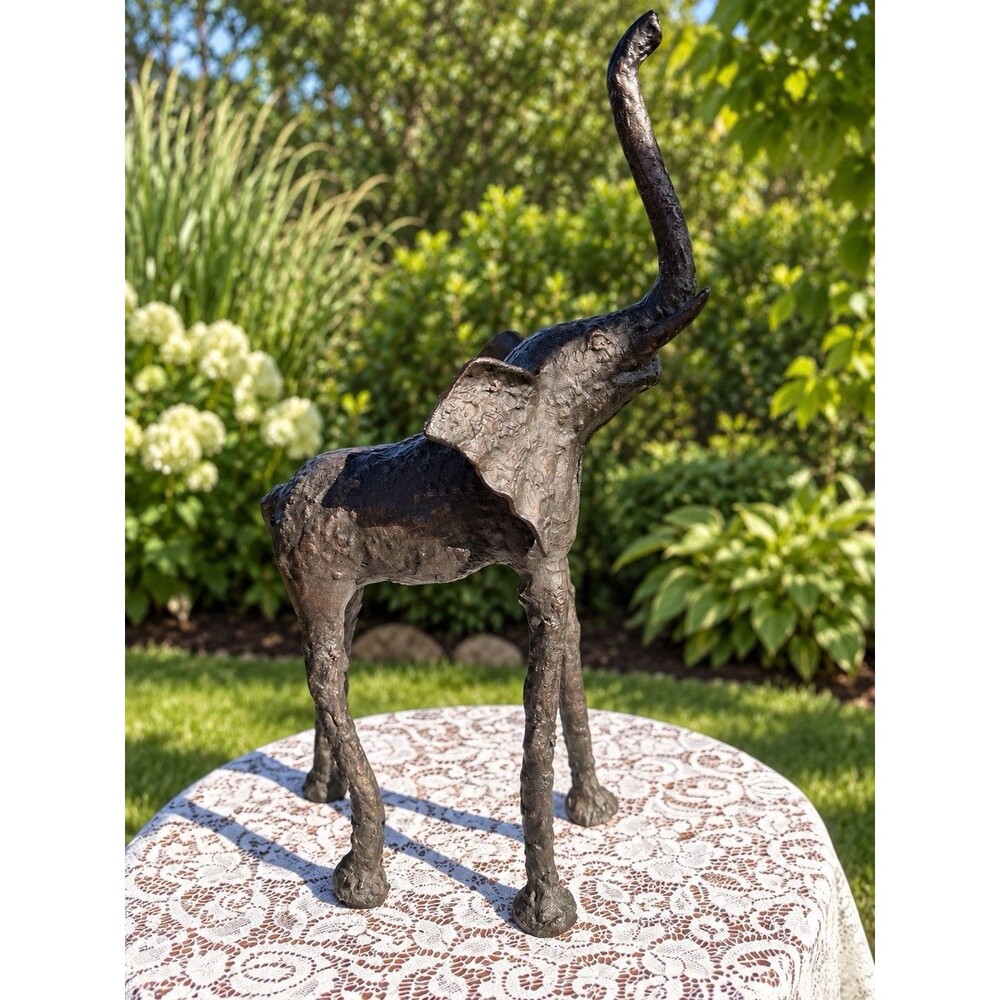 Large Bronze Elephant Sculpture – Raised Trunk – Approx. 22” Tall – Nearly 7 lbs